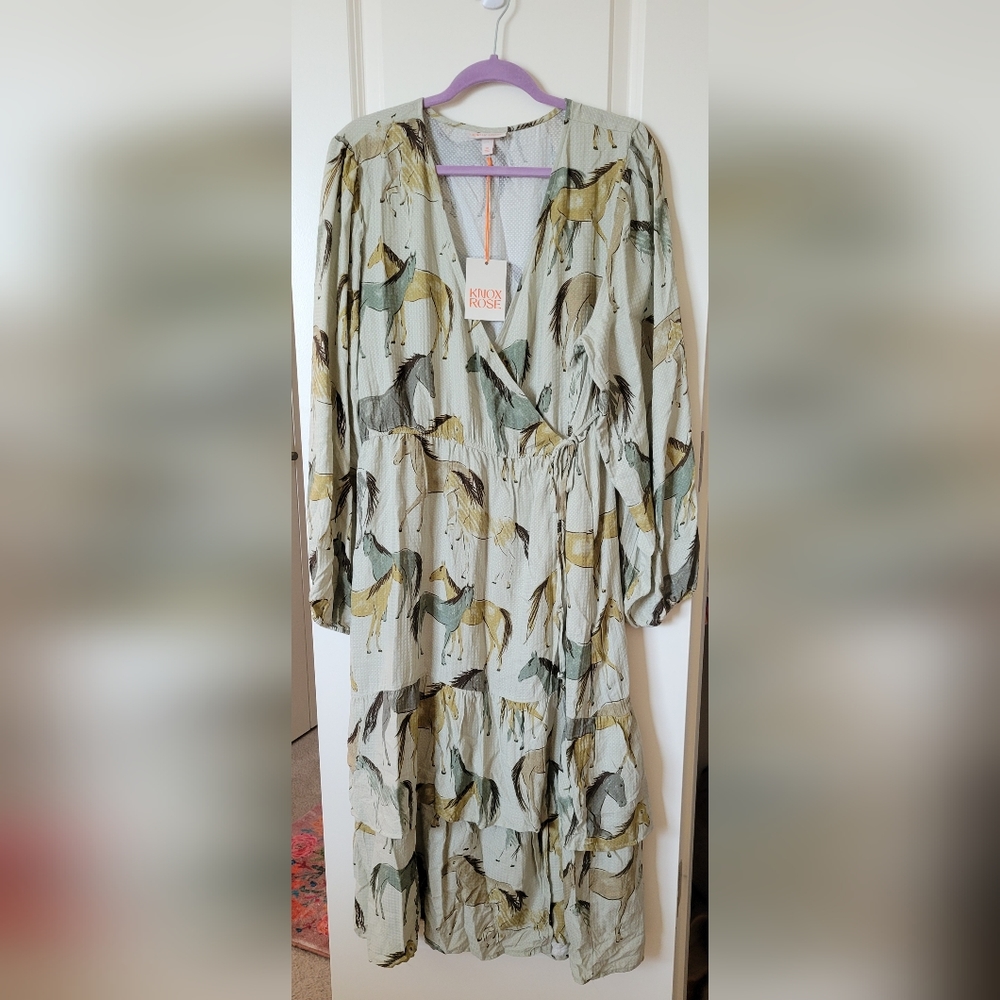 Knox Rose XXL green horse print, maxi wrap dress.